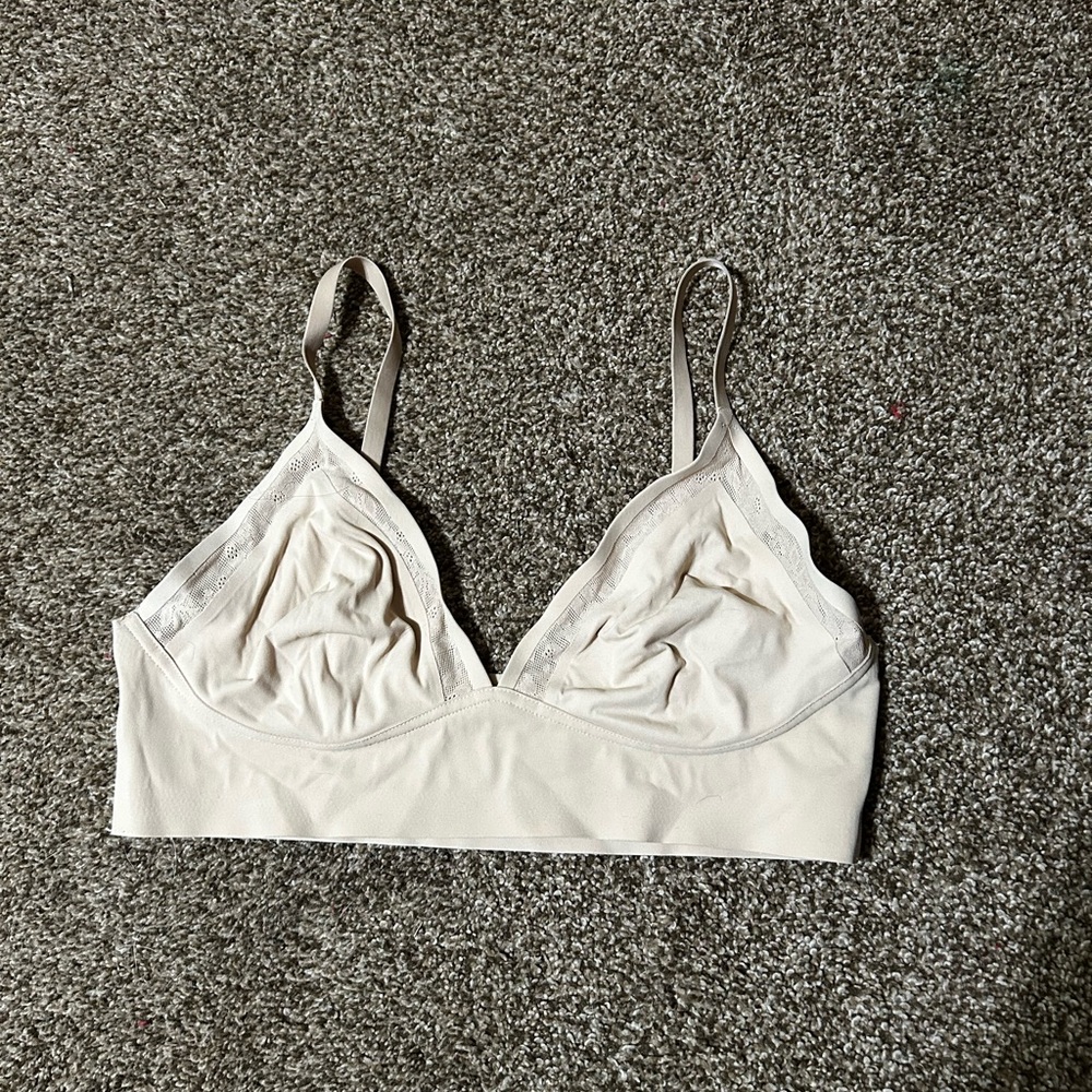 aerie Lace-Trim Wireless Bralette in Ivory